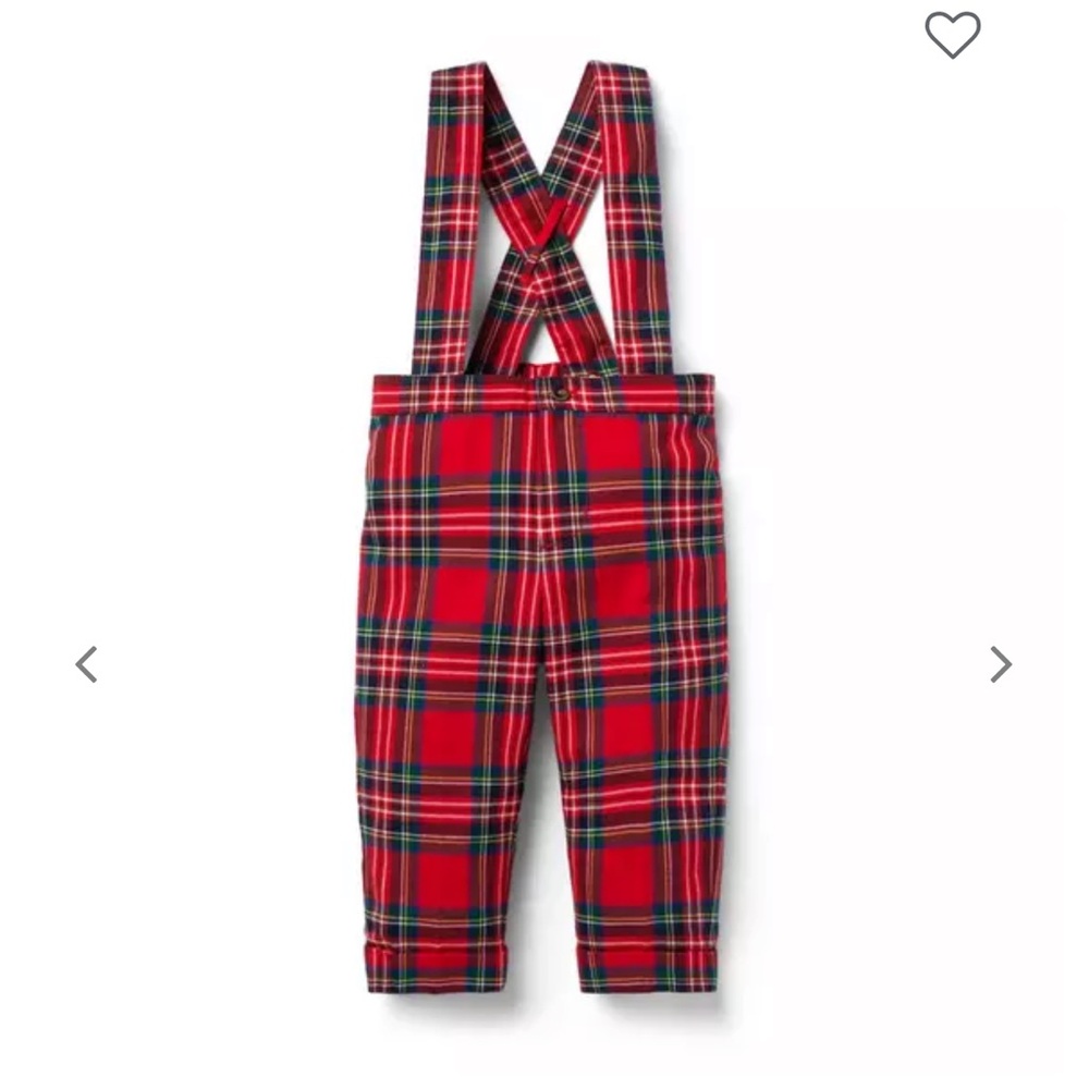 Janie & Jack Baby Tartan Suspender Pant - Red Plaid Overalls 12-18 Months